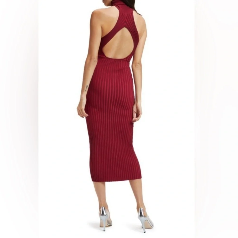 Good American Ribbed Midi Keyhole Dress Stretch in Team Cardinal 5/6 NWT - Picture 2 of 11